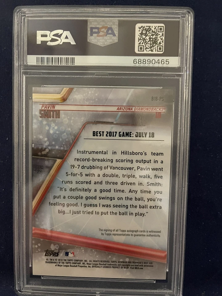 Pavin Smith 2018 Bowman’s Best Autographs PSA/DNA 10 - Image 3 of 4