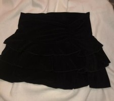 Vintage 90s Y2K BLACK 3 Tiered Mini Skirt w Scrunch Waistband Medium Stretchy