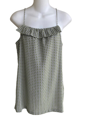 J. Crew Factory Green White Geometric Tank Top Spaghetti Straps Ruffles Woman 4