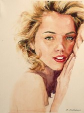 Portrait of a beautiful girl in watercolor. Minimalist watercolor painting.