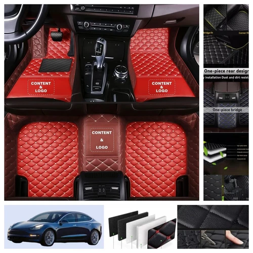For Tesla Model 3 2017-2025 Car Floor Mats Luxury PU Leather Waterproof Carpets - Imagen 40 de 41