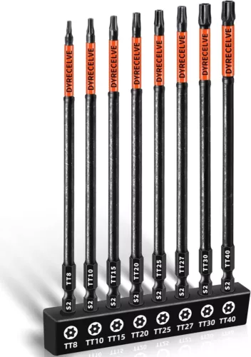 6 Inch Long Torx Bit Set 8-Pack, Impact Torx Bits (T8 to T40) Magnetic Security