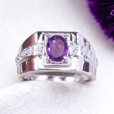 Amethyst Gemstone With 925 Sterling Silver Grooms Ring For Men's #BL201