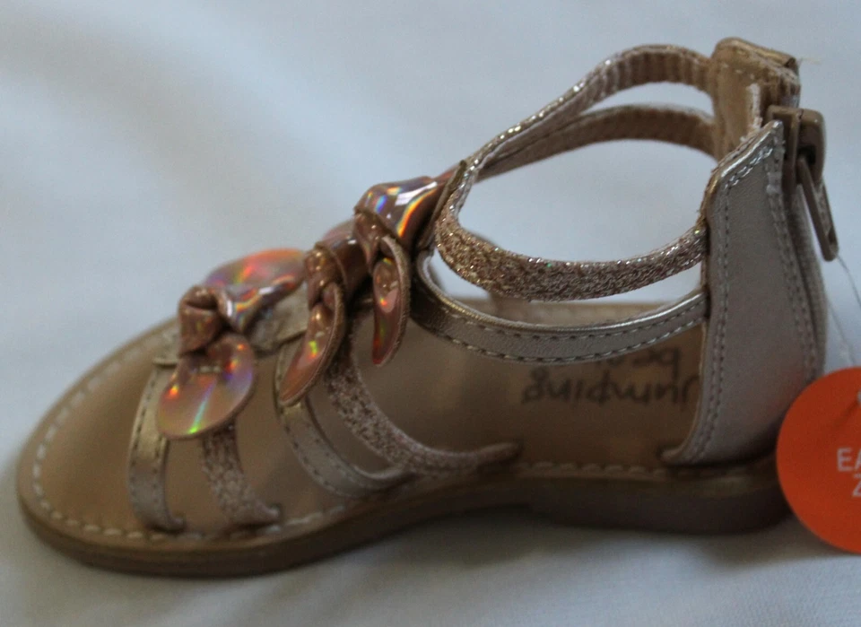 Sandalias Jumping Beans Bow para niñas pequeñas talla 6 gladiador encantado oro rosa Foto 3 de 4