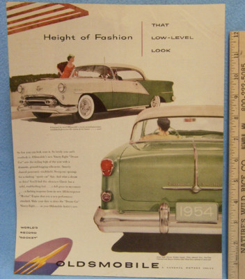 Vintage 1954 Magazine Ad for Oldsmobile Height of Fashion That Low Level Look