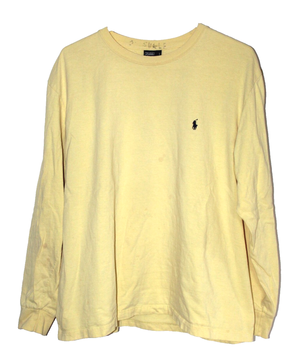 PONY Polo Ralph Lauren gialla manica lunga 100% cotone t shirt uomo taglia media