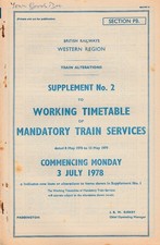 Vintage British Railways Working Timetable Western Region 1978-1979 Supplement 2