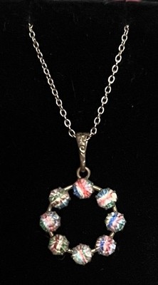 Vtg Art Deco Czech Rheinkiesel Iris Rainbow Stone Prong Set Pendant Necklace 16 