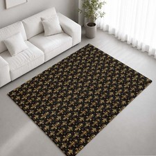 Rug Non-Slip Carpet Room Mat Classic Gold Black Elegant Baroque Floral Damask