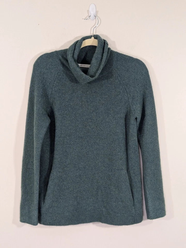 Suéter Max Studio 100 % cachemir de 2 capas cuello capucha verde para mujer bolsillos suaves talla M Foto 2 de 4