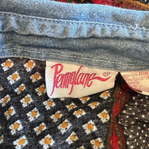 Pennylane Vintage bunte Bandana Schal Print Denim Kragen Knopfleiste Bluse L - Bild 11 von 13