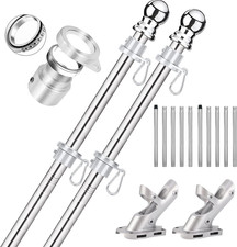 2 Pack Flag Poles for House, 6 FT Flag Pole Kit with 2 No-Tangle Aluminum Ring C