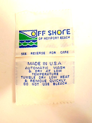 older ''Off Shore of Newport Beach'' cloth label / patch