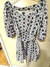 Karen Millen Plus Size 20 Black White Floral Lace Puff Sleeve Short A-Line Dress