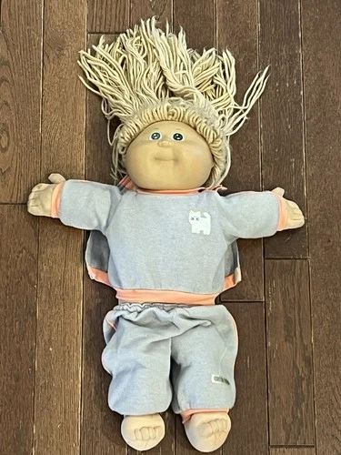 VINTAGE Cabbage Patch Kids Doll Coleco 1985 Girl w/Outfit Blonde Hair Green Eyes