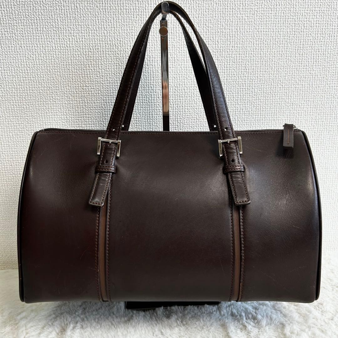 BURBERRY Leather Handbag Mini Boston Bag Nova Check Dark Brown Ladies image 8