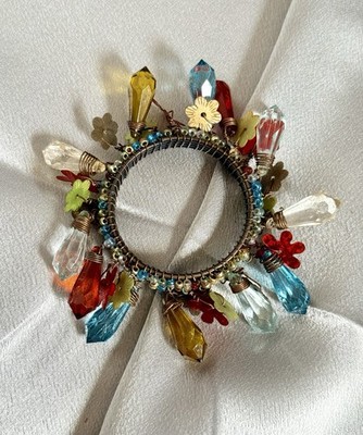 VTG Pier One Floral Springtime Beaded Napkin Rings Set of 9 Boho Floral Modern