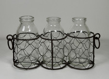 Trio Glass Flower Vases Metal Stand Cottage Industrial Vine Cutting Propagation