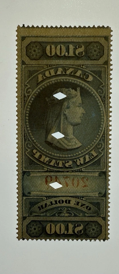 Canada #FSC5 1876 $1 blue Supreme Court Issue, punch cancel;  $75 CV - Image 3 of 3