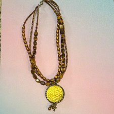 Layered Multi-Strand Brown & Gold Beaded Neck...