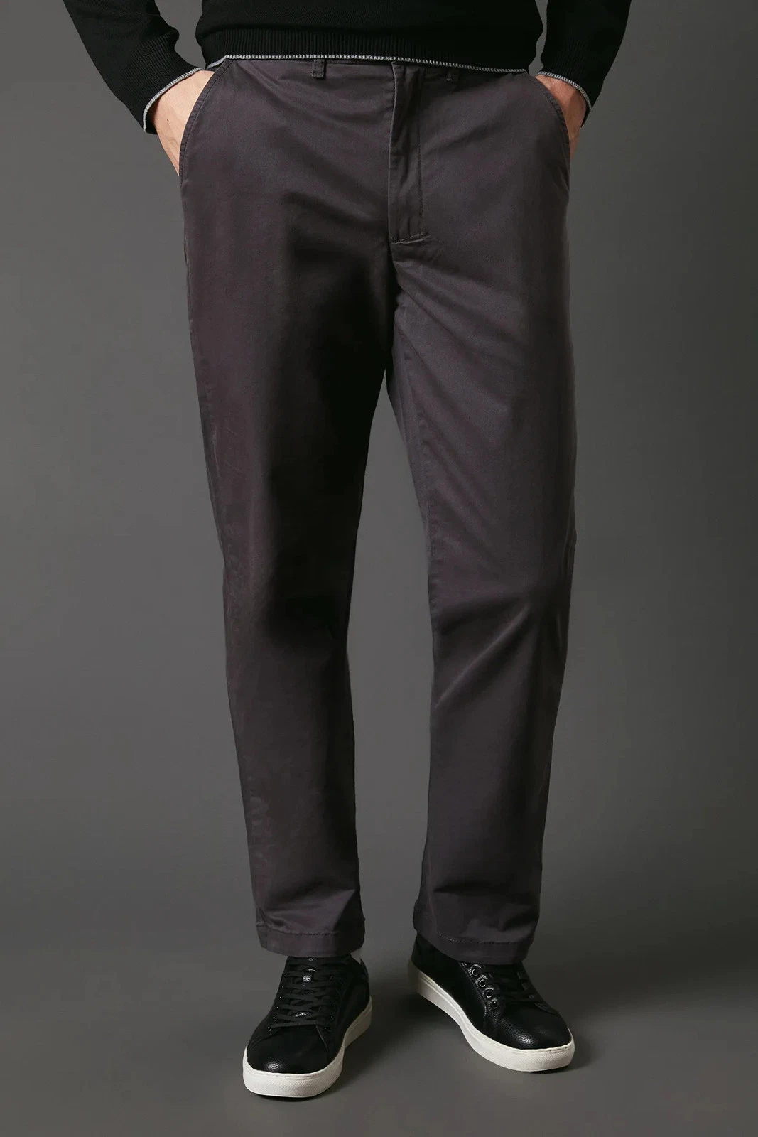 Maine Mens Chino Trousers Premium Grey Regular Fit Cotton Blend Comfort