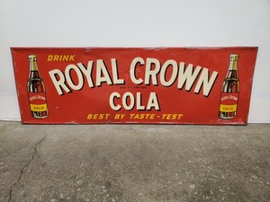 Vintage Original 1940s Royal Crown Cola Sign Embossed Double RC Bottle 54" x 18"