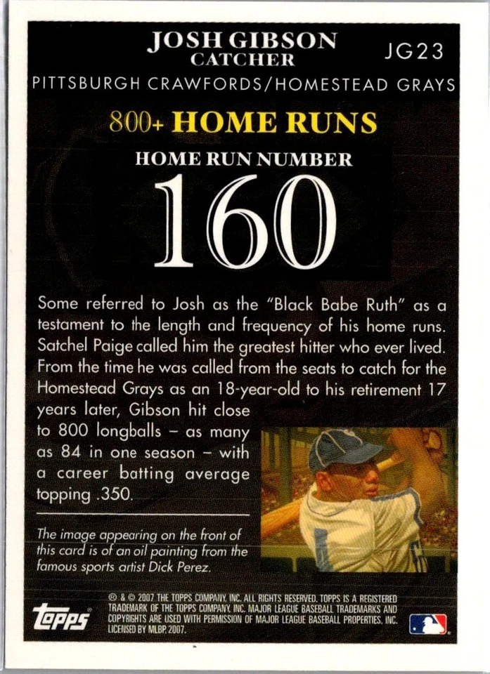 2007 Topps Josh Gibson Home Run History #JG23 Josh Gibson - Image 2 of 2