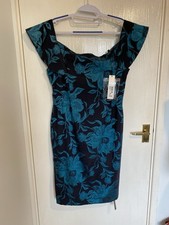 Roman Black & Turquoise Floral Off Shoulder Dress – Size UK 20 – BNWT