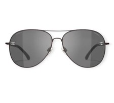 CHANEL 4189 T-Q 59-14-135 Titanium Aviator Sunglasses Black Frame Grey Lens NWI