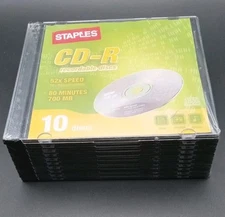 Staples 10 Individual Case Pack Recordable Discs CD-R  52x 80Min 700MB