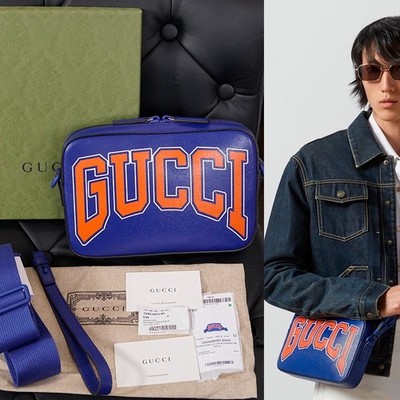 NEW $1,395 GUCCI Chinese New Year DRAGON GG LOGO Blue Leather