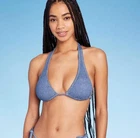 NEW NWT Choose Sz Denim Inspired Removable Pads Halter Bikini Top WILD FABLE