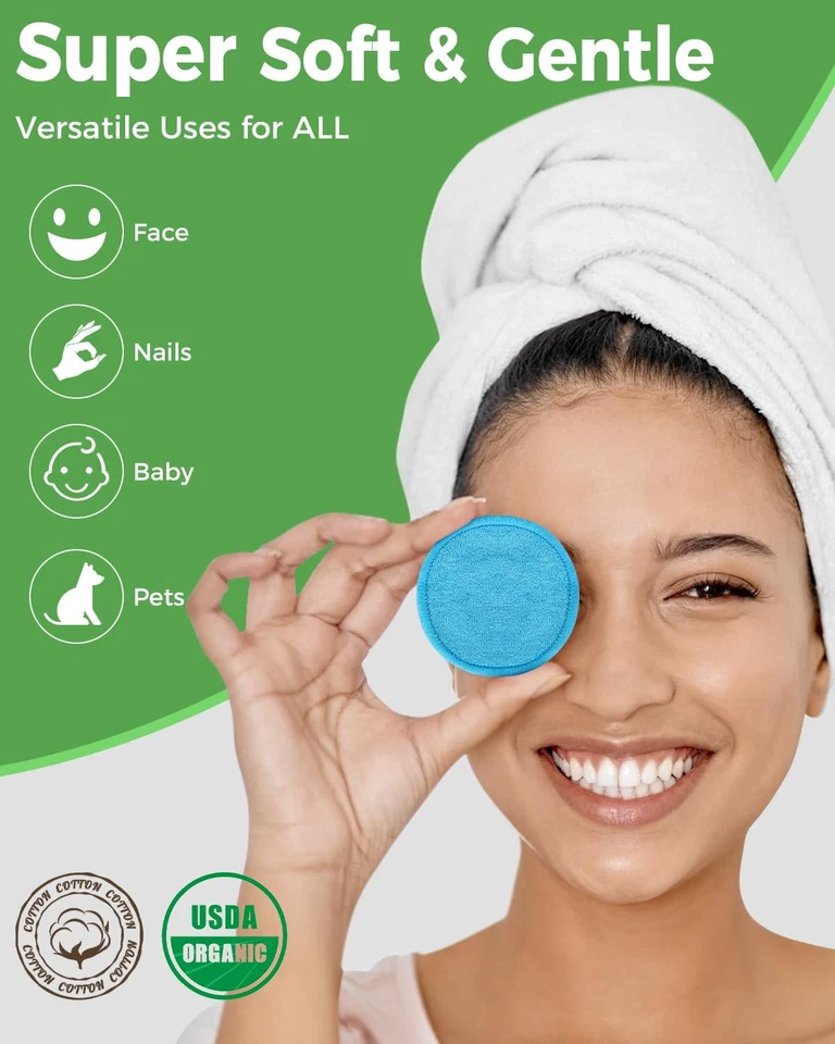 Reusable Makeup Remover Pads 18 Pack Organic Bamboo Cotton Rounds + Laundry Bag - Image 3 of 4