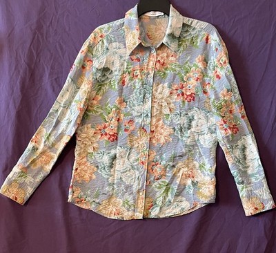 Mango Long Sleeve Floral Button Up Shirt Italian Fabric Medium (6)