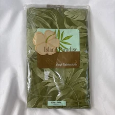 Elrene Home Fashions Island Paradise Vinyl Flannel Back Tablecloth 52x90” Green