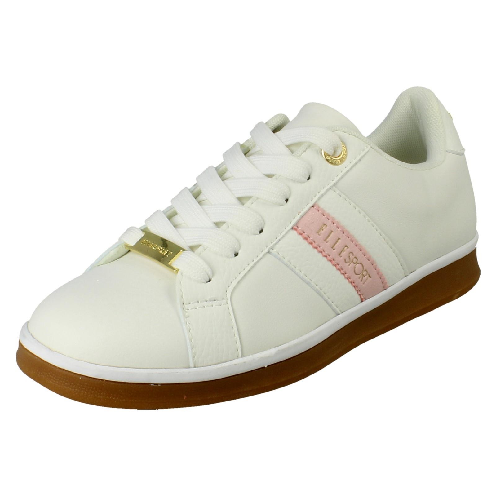 SAOLA Scarpe da ginnastica donna Elle Sport casual bianche rosa stringate suola marrone "F7R320"