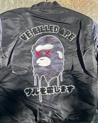 Bape Robert Phillipe Jacket Men's Large Black Sleeve Shark Varsity Bomber Ape image 4