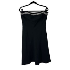 Vintage Y2K‎ Black Herringbone Ribbon Strapless Mini Party Dress Sz 10 Womens