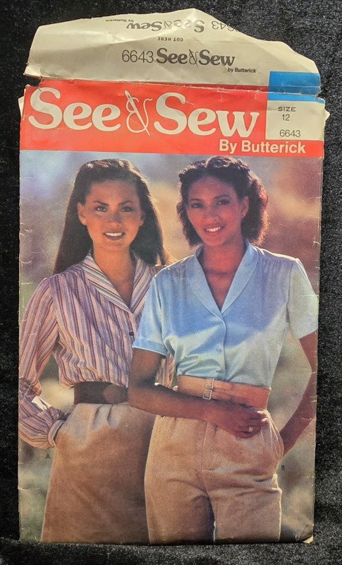 Blouse Top Shirt See & Sew Size 12 Butterick Sewing Pattern 6643 VTG Button Up