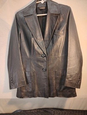 Ladies 100% Genuine Leather Black Blazer Size 9/10