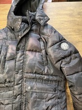 DKNY Boys Hooded Camouflage Puffer Jacket Black Gray Size M 10/12