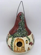Hand Painted Gourd Hanging Birdhouse, Cottage, Signed Ann Lankford