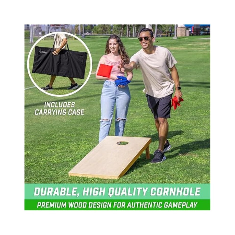 ApudArmis Wood Cornhole Set - 3x2ft Classic Boards With 8 Bean Bags & Carrying Case