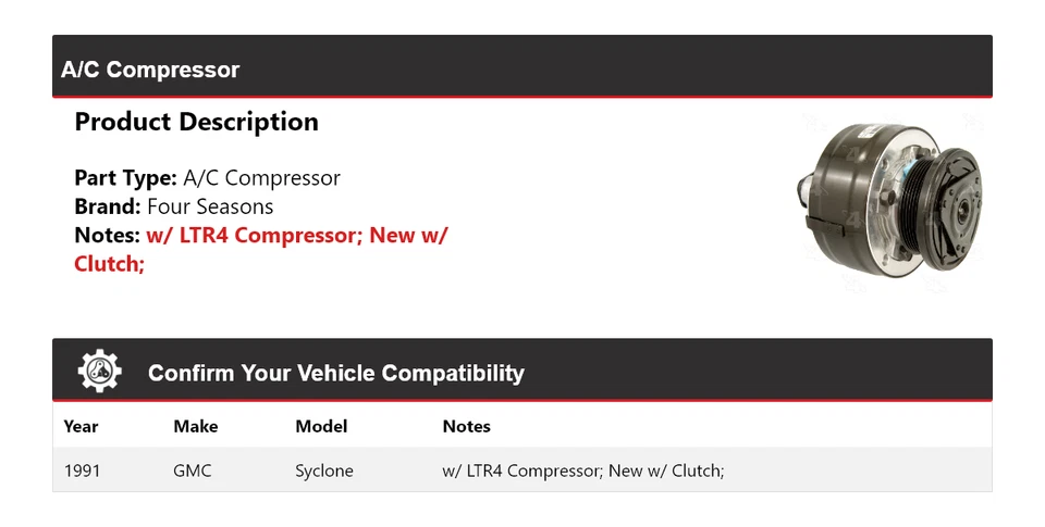 For 1991 GMC Syclone A/C Compressor 4 Seasons - Image 2 of 4