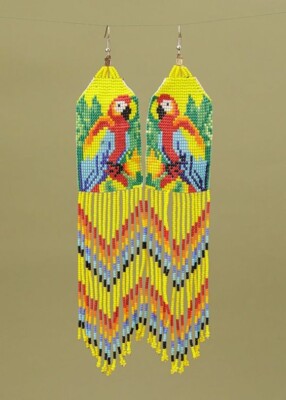 Parrot  Tribal Earrings Native Large Boho  Seed Beads Handmade Earring