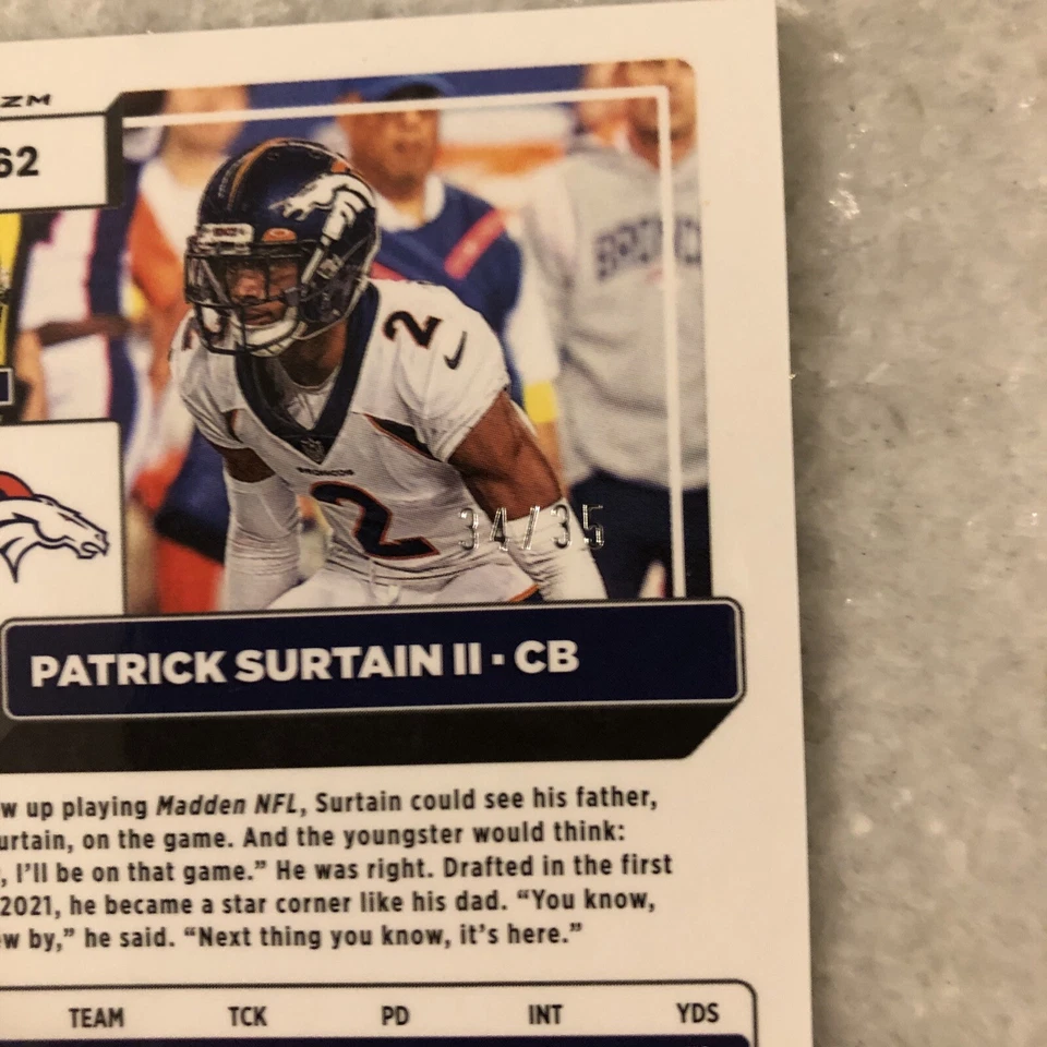 2022 Donruss Optic Patrick Surtain II - Lime Green Prizm Numbered /35 Broncos - Image 3 of 4