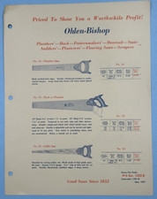 1937 Ohlen-Bishop Saws Woodworking Tools 4 pg Catalog Insert & Price List
