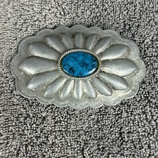 Belt Buckle Silver Tone Southwestern Style Turquoise Colored Stone Western