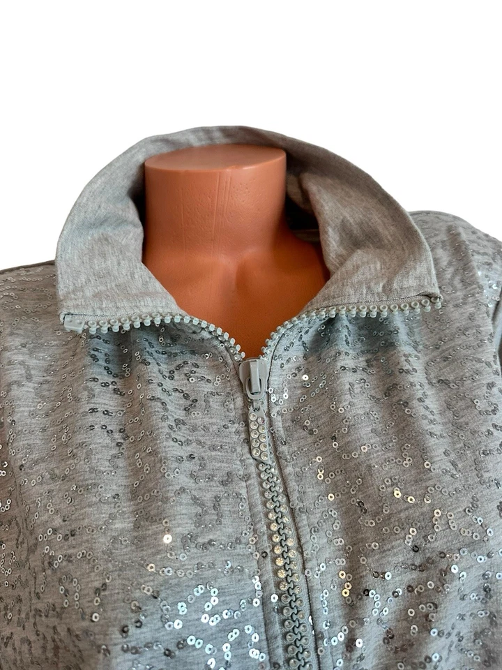 Quacker Factory Sequin Swirl Full Zip Collared Jacket Light Gray Long Sleeve 1X - Image 2 of 4