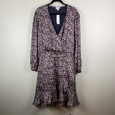 NWT The Drop Caralynmirand Sz 3X Navy Floral Wrap Ruffle Hem Knee Length Dress